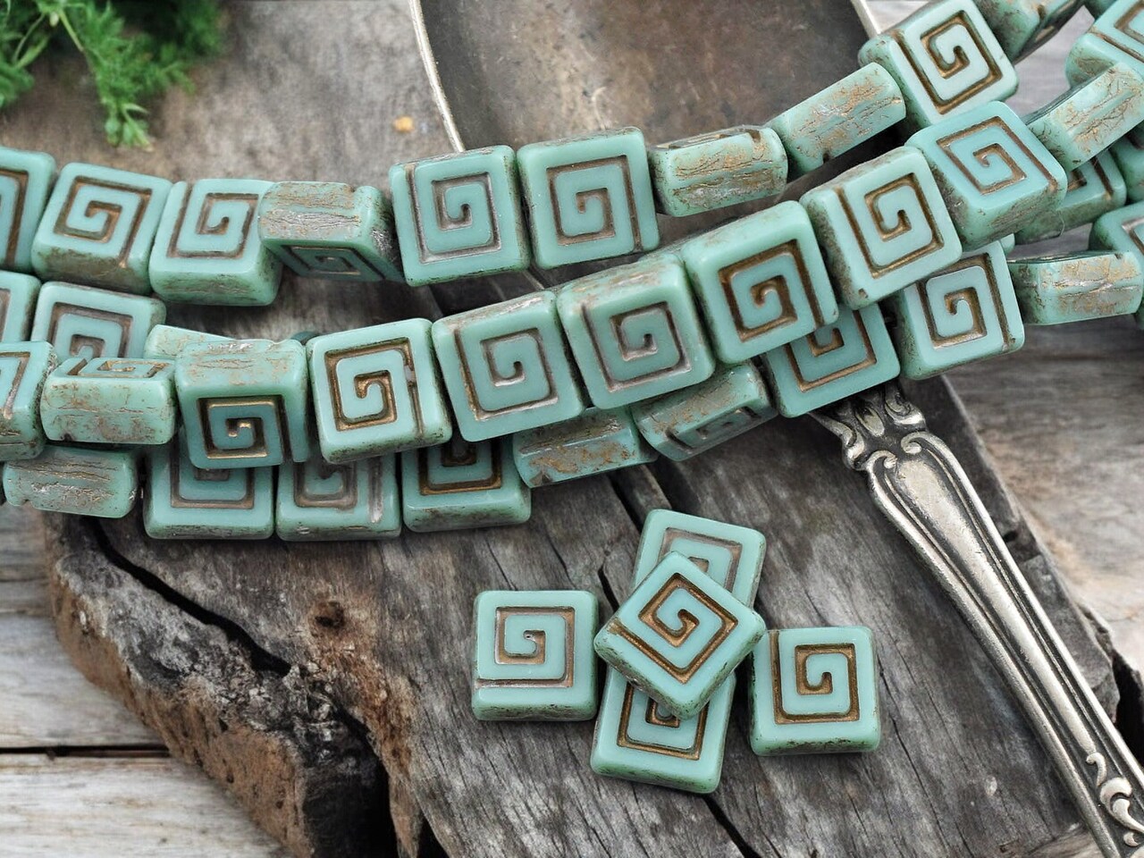 *12* 9mm Gold Washed Opaque Turquoise Table Cut Celtic Square Beads